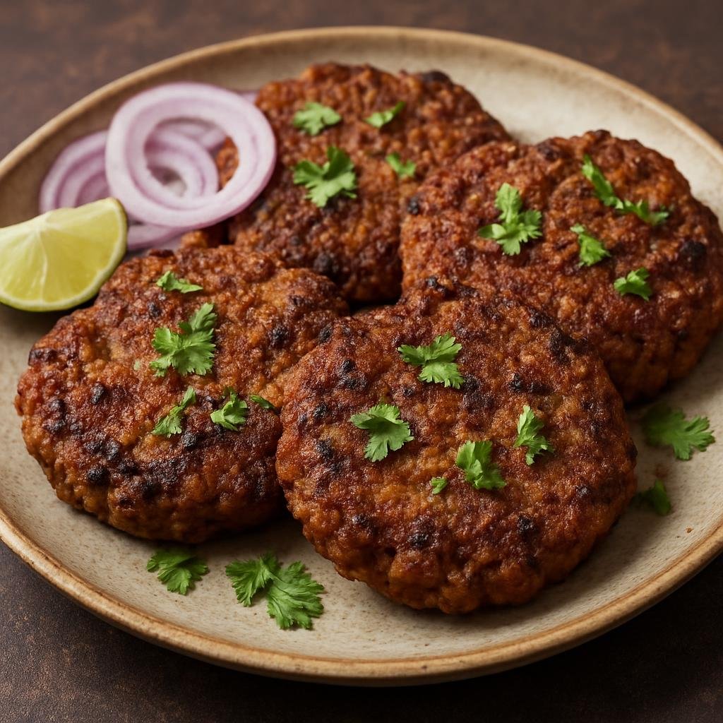 Entree: Pakistan – Pashtun Cuisine – چپلی کباب ➤ Chapli Kabab (Crispy, spiced flattened minced meat patties pan-fried until fragrant and browned) recipe