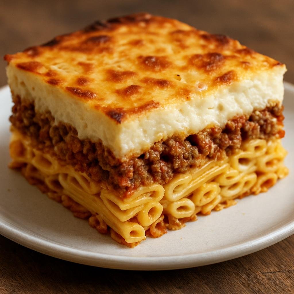 Entree: Greece – Peloponnese – Παστίτσιο ➤ Pastitsio (Baked Greek pasta casserole layered with spiced ground meat and a thick creamy béchamel sauce) recipe