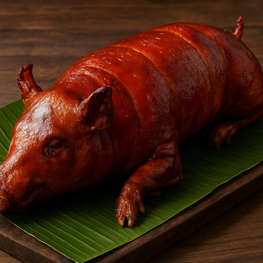 Entree: Philippines – Visayas – Lechon Cebu (Whole roasted pig with crackling skin, seasoned and slow-roasted over charcoal) recipe