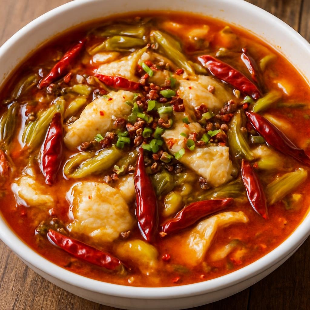 Entree: China – Guizhou – 酸汤鱼 ➤ Suān tāng yú (Spicy and tangy Guizhou-style fish soup made with pickled vegetables and chilies) recipe