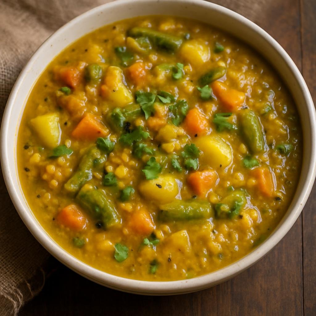 Entree: India – Chhattisgarh – आमट ➤ Aamat (Hearty Chhattisgarhi mixed vegetable and lentil curry) recipe